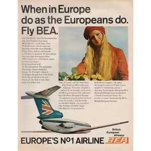 British European Airways BEA Europe Airline Rolls Royce Engine Print Ad 1970